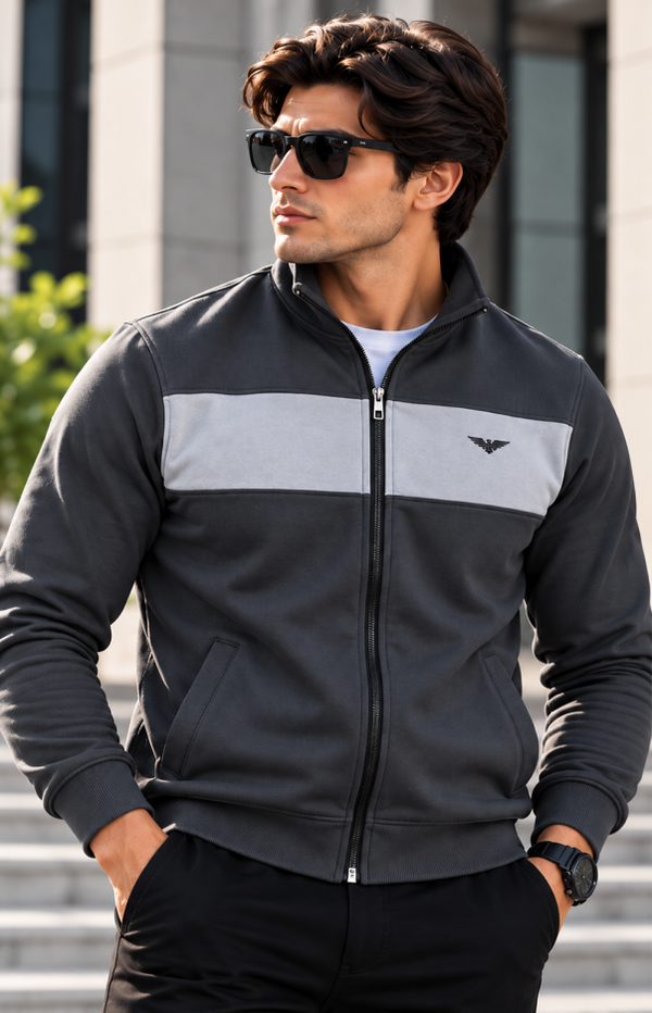 Eternity Men Premium Chest Panel Zipper Charcoal & Silver