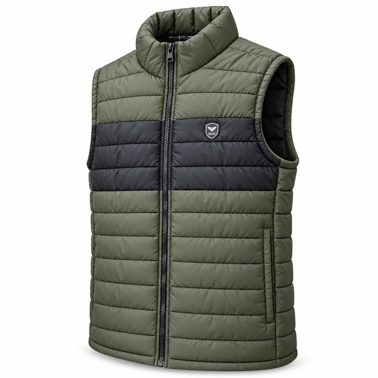 Eternity Men Premium Sleeveless Chest Panel Puffer Olive & Black