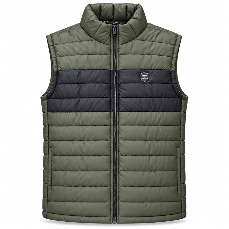 Eternity Men Premium Sleeveless Chest Panel Puffer Olive & Black