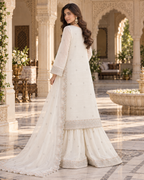PC-93 Embroidered Silk Shirt with Flared Sharara & Cutwork Organza Dupatta - 3 Pcs