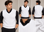 Eternity Men White Textured V-Neck Knitted Sweater