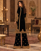 PC-951 Embroidered Micro Velvet Kurti with Plain Straight Trouser - 2 Pcs