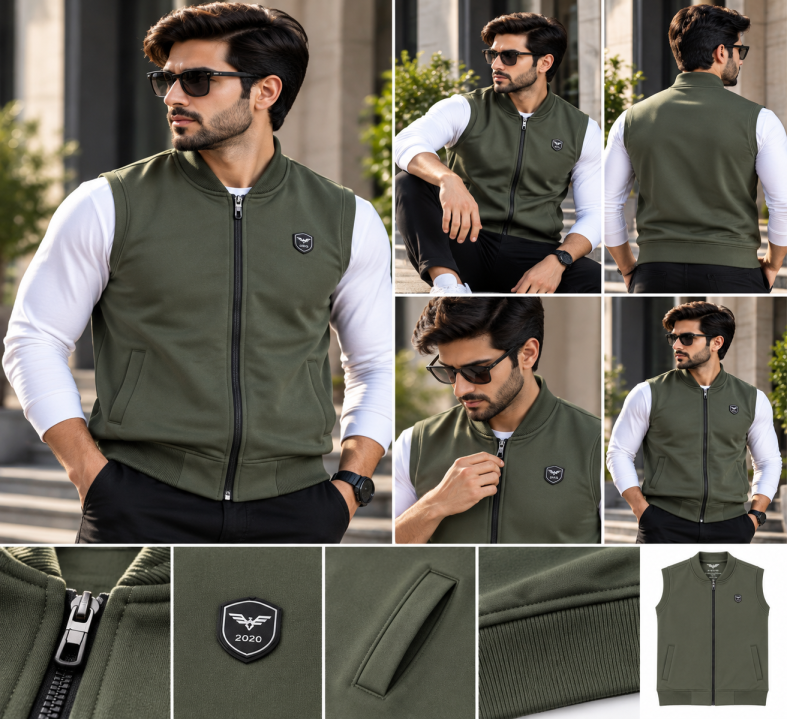 Eternity Men Premium Sleeveless Olive Green Bomber