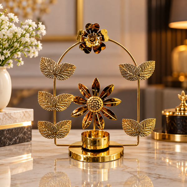 Golden Metal Floral Candle Holder