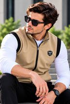 Eternity Men Premium Sleeveless Mock Neck Beige Zipper