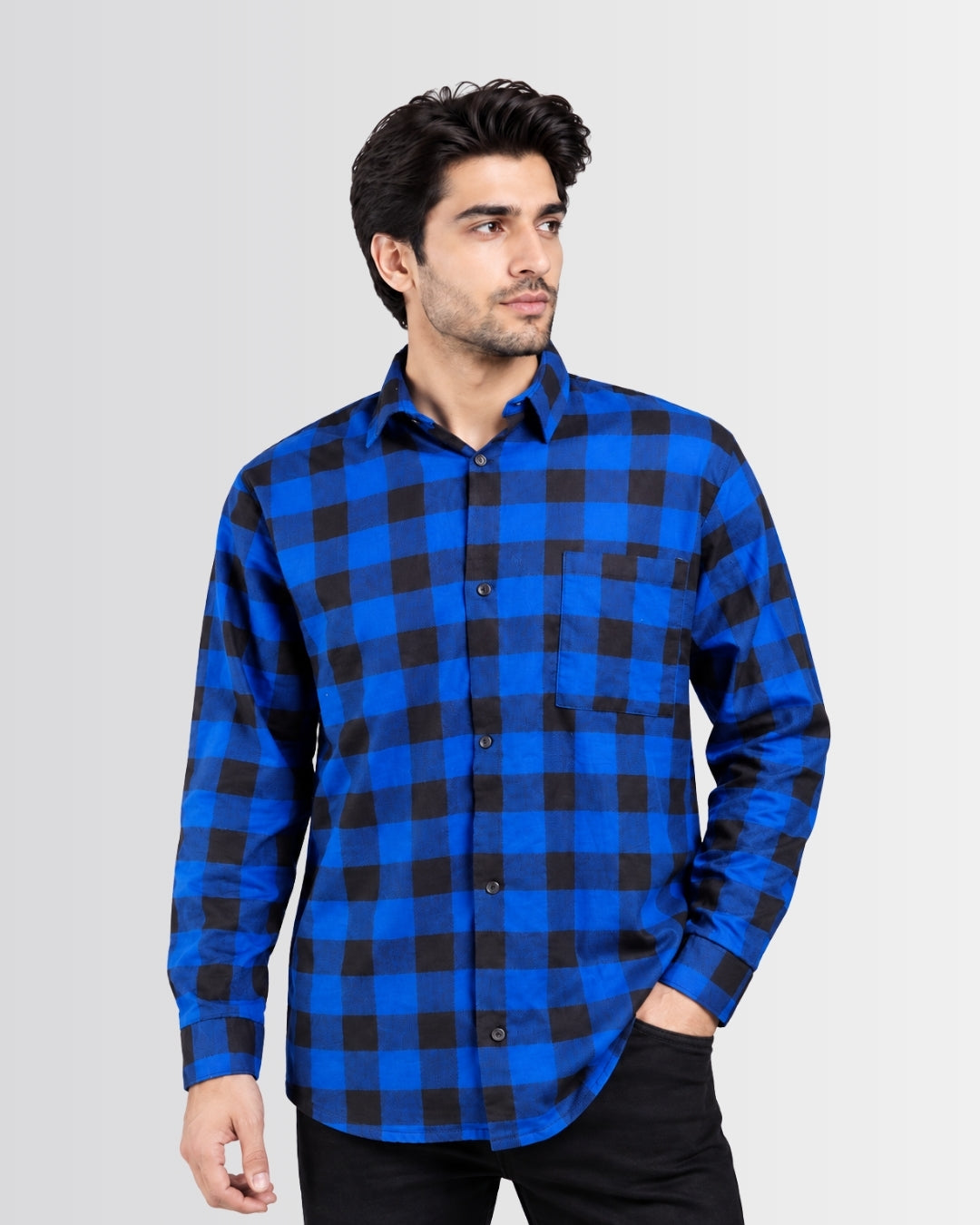 Men's Checkered Shirt - Royal Blue - view 1
