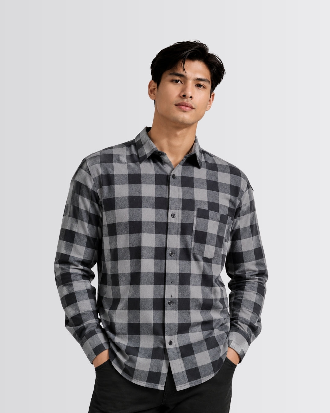 Men's Checkered Shirt - Grey - view 1
