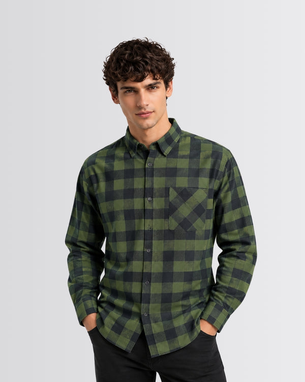 Men's Checkered Shirt - Olive Green - view 1