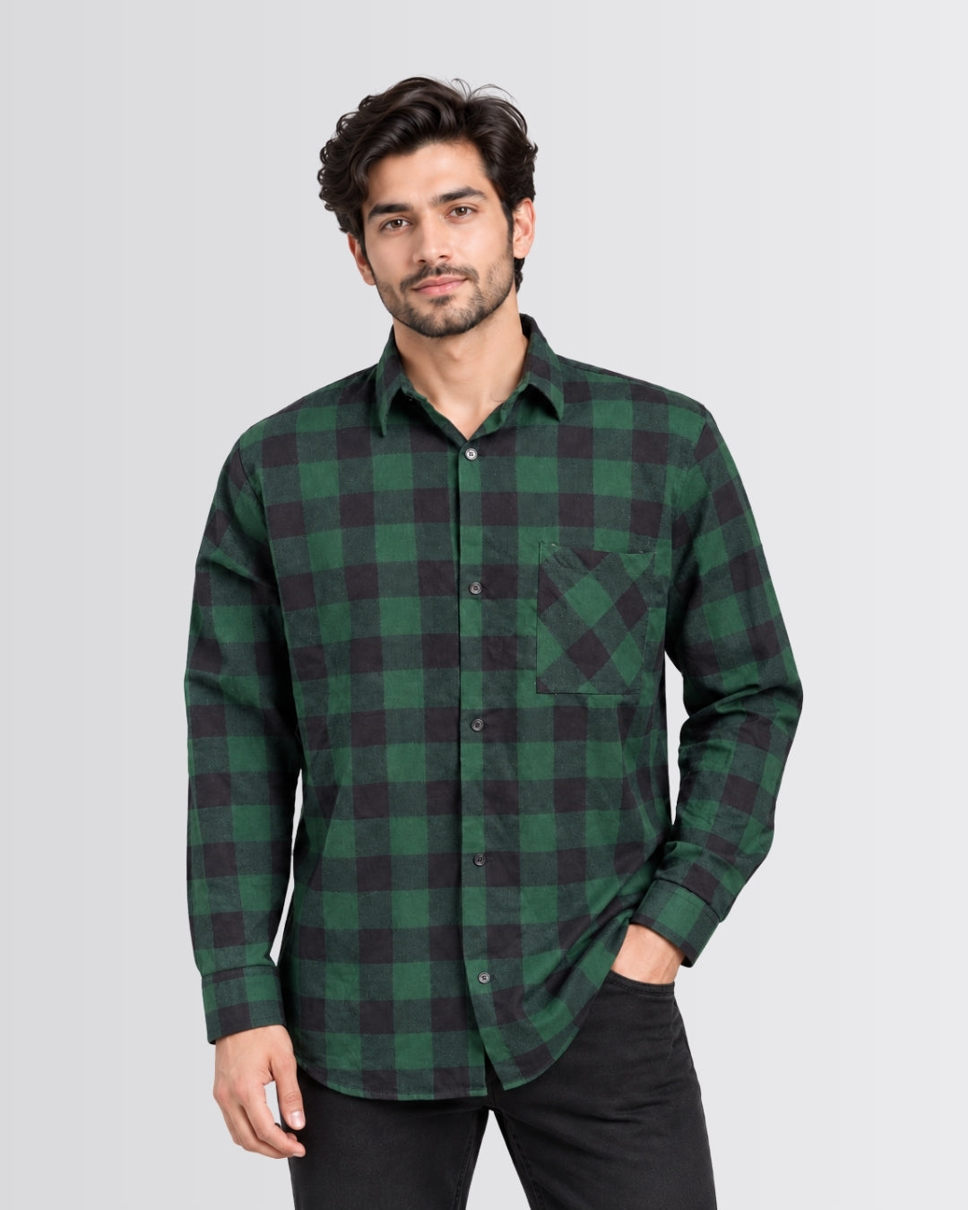 Men's Checkered Shirt - Green - view 1