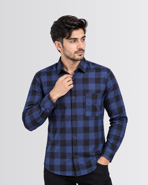 Men's Checkered Shirt - Navy Blue
