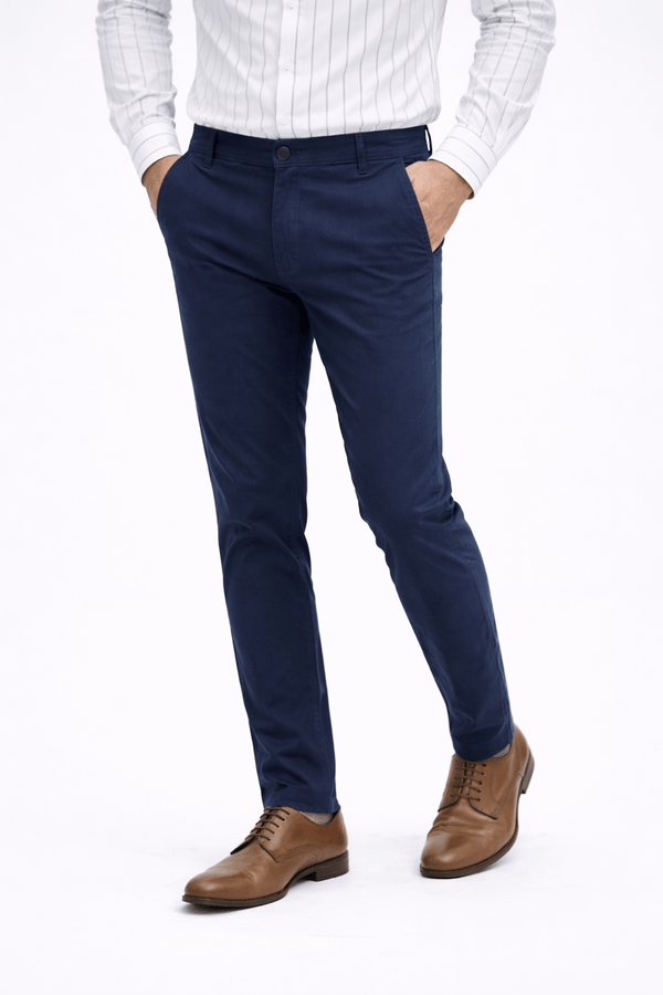 Navy Blue Cotton Pant - Smart FitPantGarderobe Clothing