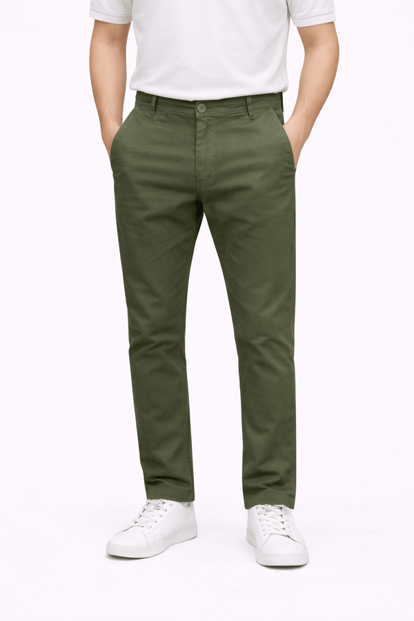 Olive Green Cotton Pant - Straight FitPantGarderobe Clothing