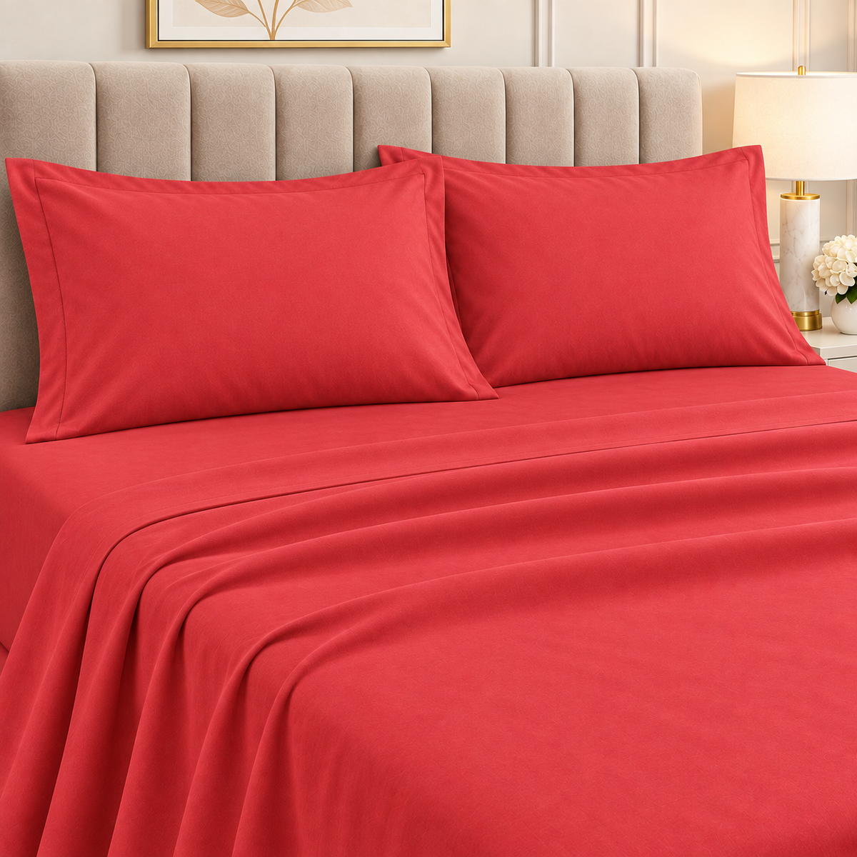 Premium Plain Bedsheet Set - Red