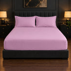 Whimsy Weave Premium Plain Bedsheet Set - Lilac King Fitted sheet on a bed