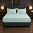 Whimsy Weave Premium Plain Bedsheet Set - Sage Green King Fitted sheet on a bed