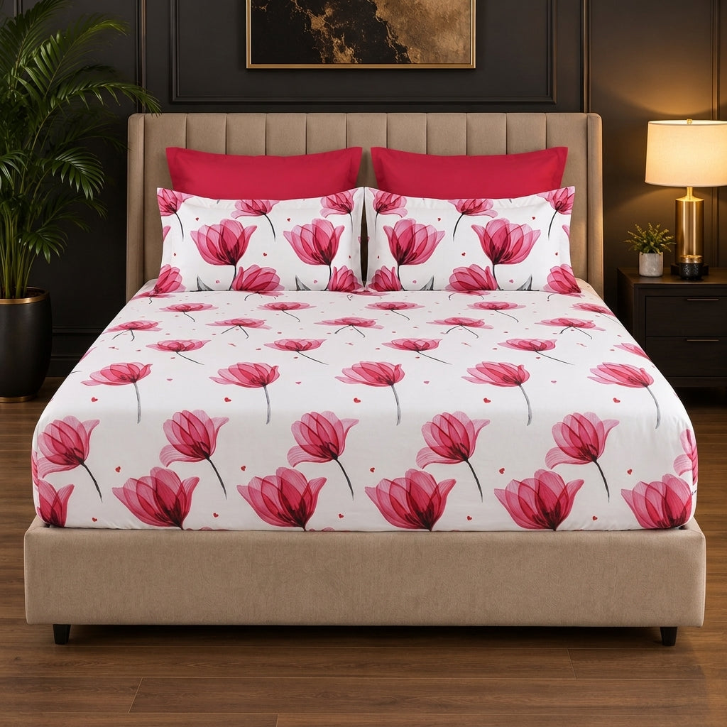Pink Poppy Print Bedsheet Set