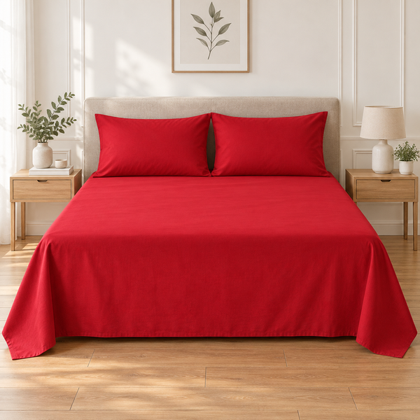 Premium Plain Bedsheet Set - Red
