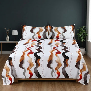Rust Wave Print Bedsheet Set D1