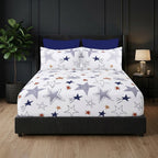 Whimsy Weave Shooting Star Print Bedsheet Set King Fitted sheet on a bed