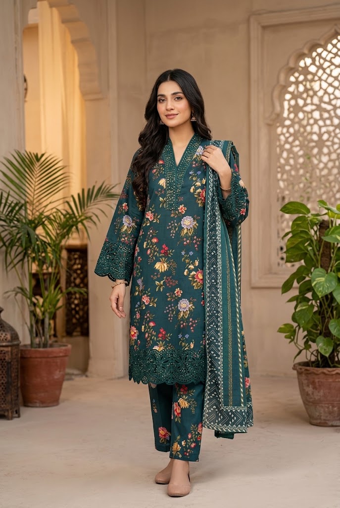 3 PC EMB LAWN RTW  SUIT D-22