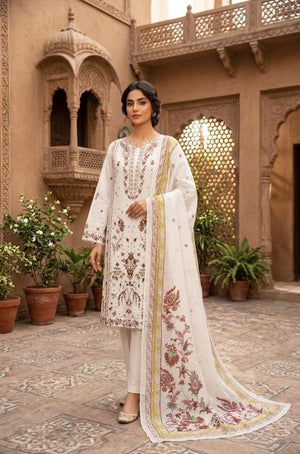 3Pc (G3) Stitched Embroidered Suit - white