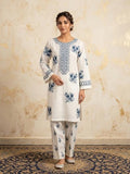 2Pc Stitched Embroidered Suit - White with Blue Embroidery