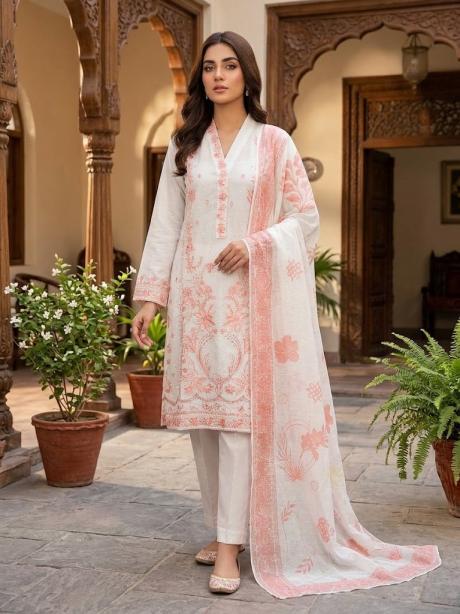 3Pc (G2) Stitched Embroidered Suit - white