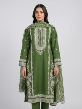 3Pc Stitched Embroidered Suit side Embroidered - green