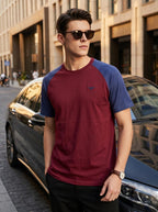 Eternity Premium Men's Raglan Sleeve Tee Shirt (Burgundy & Light Navy)