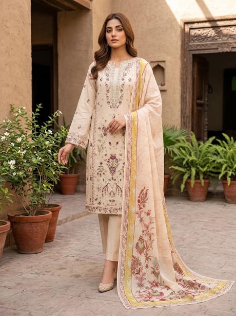 3Pc (G1) Stitched Embroidered Suit - light skin
