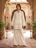2Pc Stitched Lace Design Suit - White