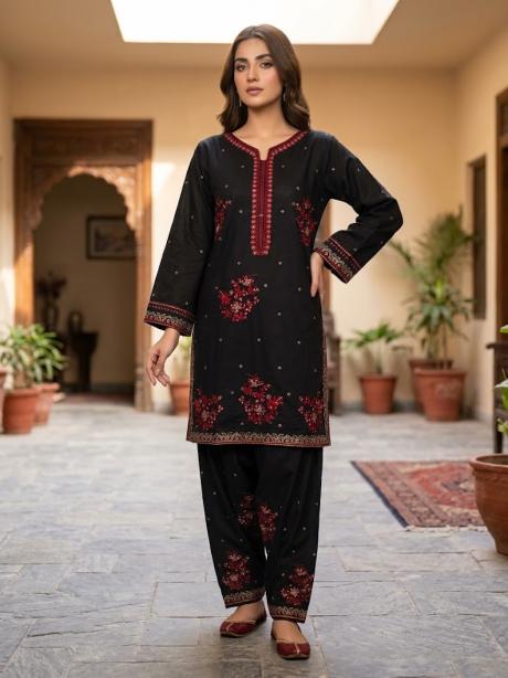 2Pc(G2) Stitched Embroidered Suit - BLACK