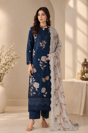 3Pc unStitched Embroidered Suit - zink