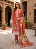 3Pc Stitched Embroidered Suit - Orange