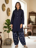 2Pc Stitched Print Shalwar Suit - Navy Blue