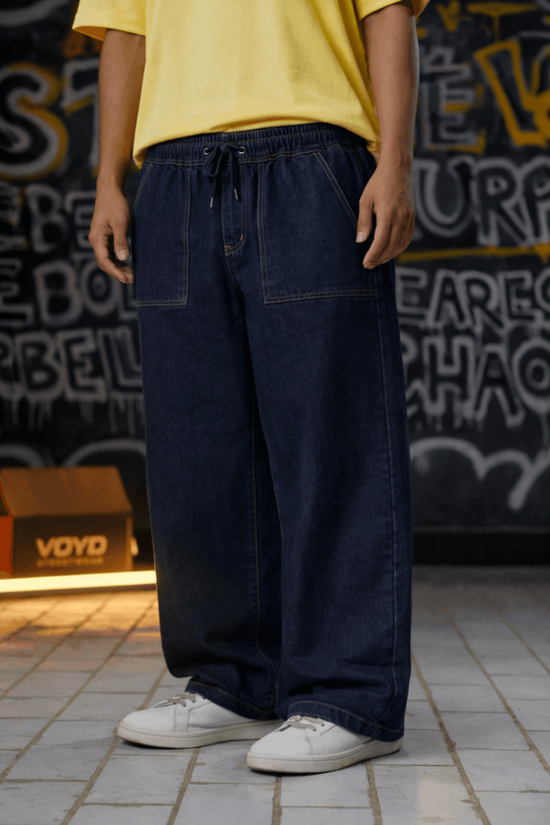 BAGGY DENIM JOGGER PANTS DARK WASH