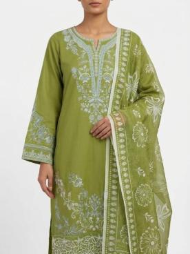 3Pc Stitched Embroidered Suit eyes - dark green