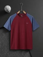Eternity Premium Men's Raglan Sleeve Tee Shirt (Burgundy & Light Navy)