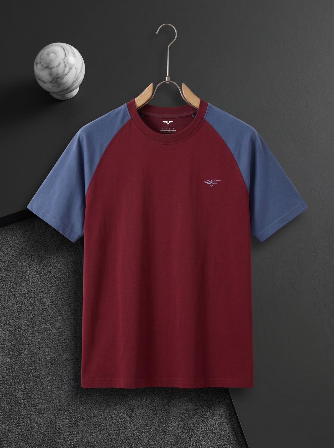 Eternity Premium Men's Raglan Sleeve Tee Shirt (Burgundy & Light Navy)