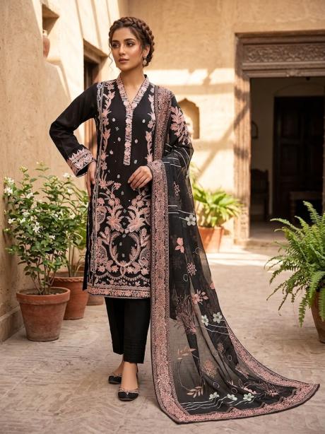3Pc (G2) Stitched Embroidered Suit - black
