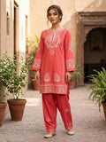 2Pc Stitched Embroidered Suit - Coral Pink Paisley Border
