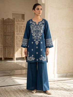 2Pc Stitched Embroidered Suit - Zinc Scroll Embroidery