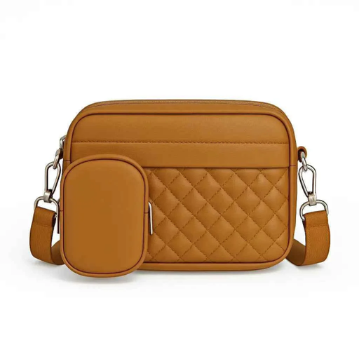 Quilted Brown Crossbody Bag with Coin Pocket | Nayab Khatoon