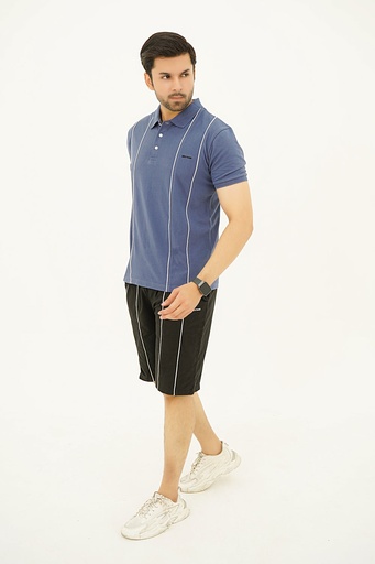 Nextage Navy Vertical Stripe Polo Shorts Set