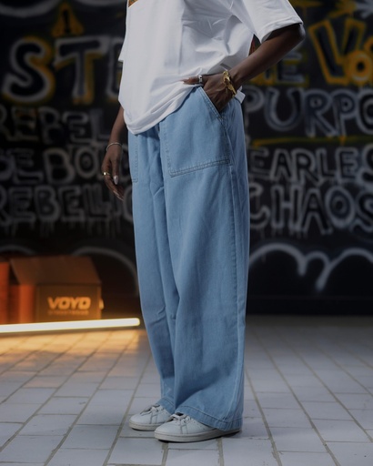 BAGGY DENIM JOGGER PANTS LIGHT WASH