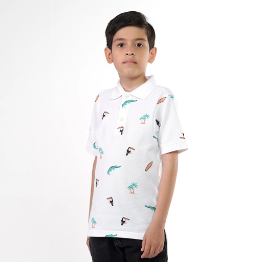 White Printed Polo