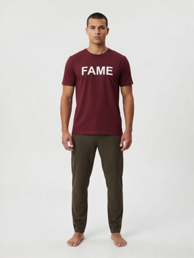BF787266 Men Active wear Print T-Shirt (maroon)