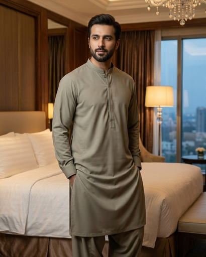 Men's Unstitched Classic Cotton Cement Grey Suit