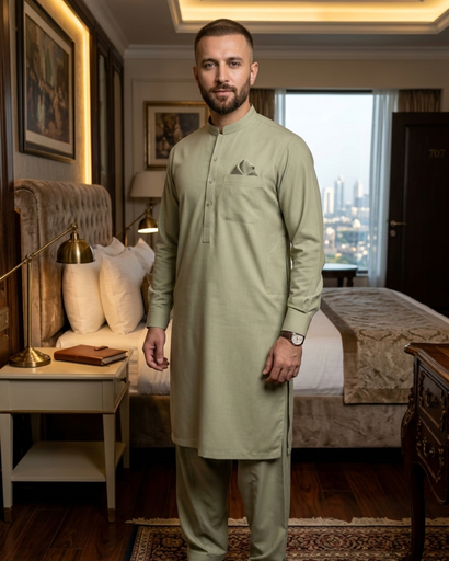 Men's Unstitched Classic Cotton Light Sage Suit