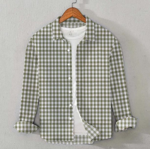 Cotton Check Shirt (Olive & White)
